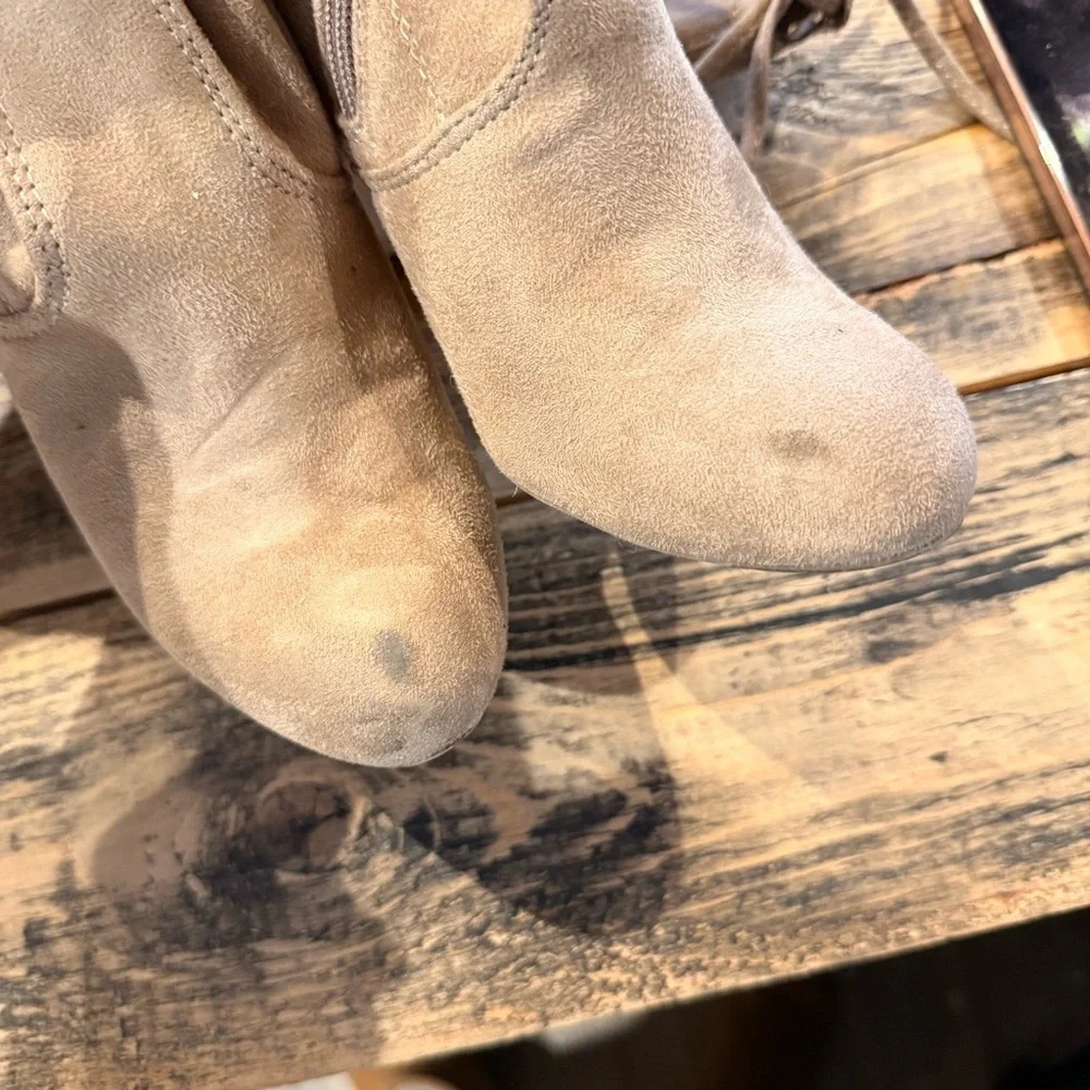Charlotte Russe Beige Suede Over The Knee Heeled Boots